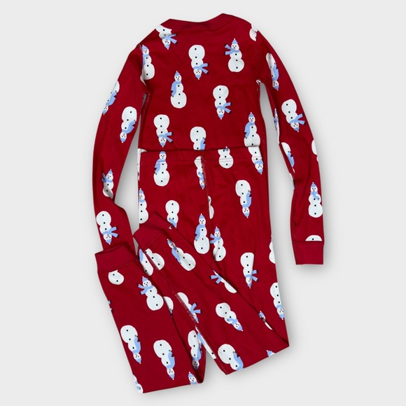 Hanna Andersson Snowman Christmas Pajama Set Kids Size 8 Red Organic Cotton PJ - Picture 7 of 8